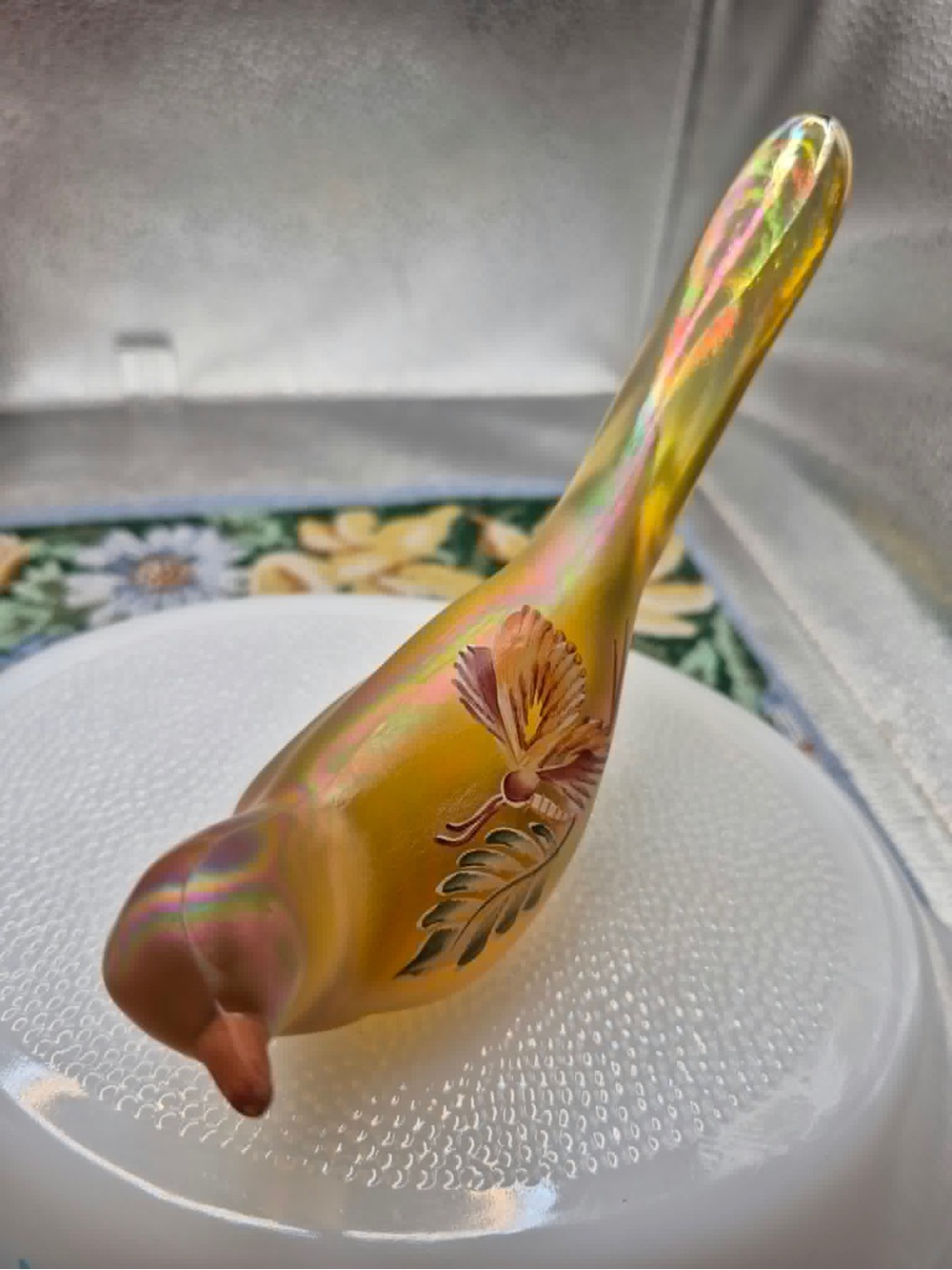 Fenton Millennium Collection Bird Of Happiness Gold Topaz Glass Painted Hayhurst